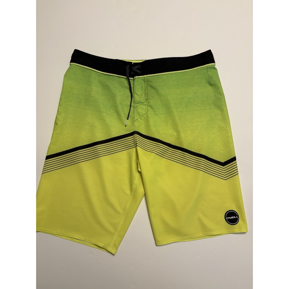 O’Neill Hyperfreak Boardshorts Men’s Size 32 Neon Green Yellow Ombre Swim Trunks